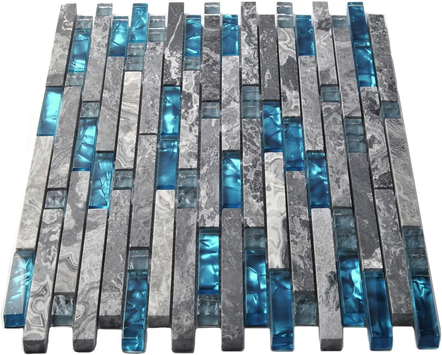 Home Building Glass Tile Kitchen Backsplash Idea Bath Shower Wall Decor Teal Blue Gray Wave Marble Interlocking Pattern Art Mosaics TSTMGT002 (5 Square Feet)