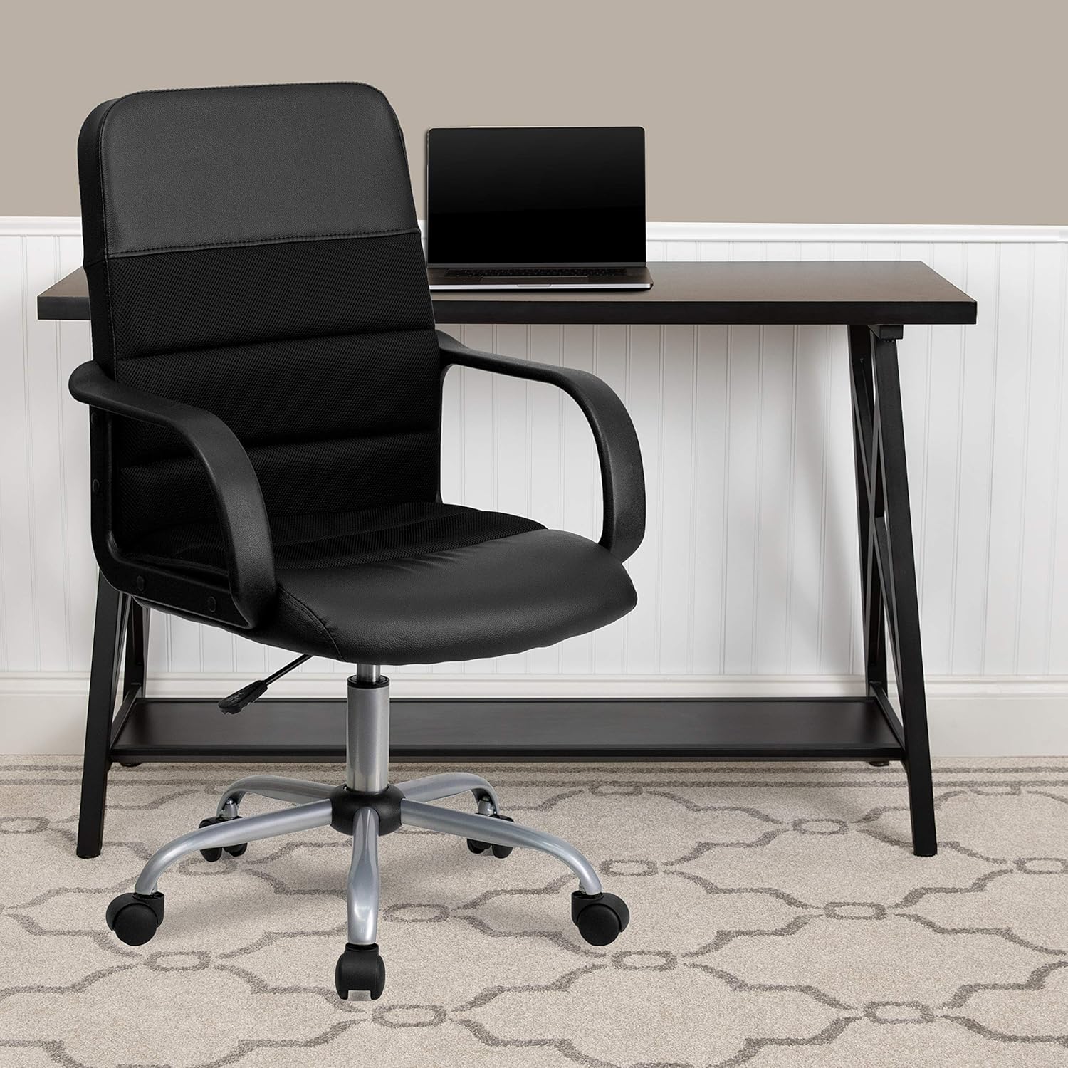Flash Furniture Mid-Back Black LeatherSoft and Mesh Swivel Task Office Chair with Arms