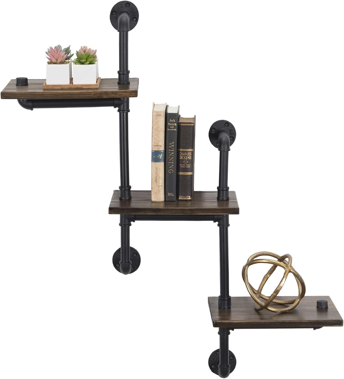 Excello Global Products 3-Tier Wooden Wall Ladder Floating Rustic Shelf 35