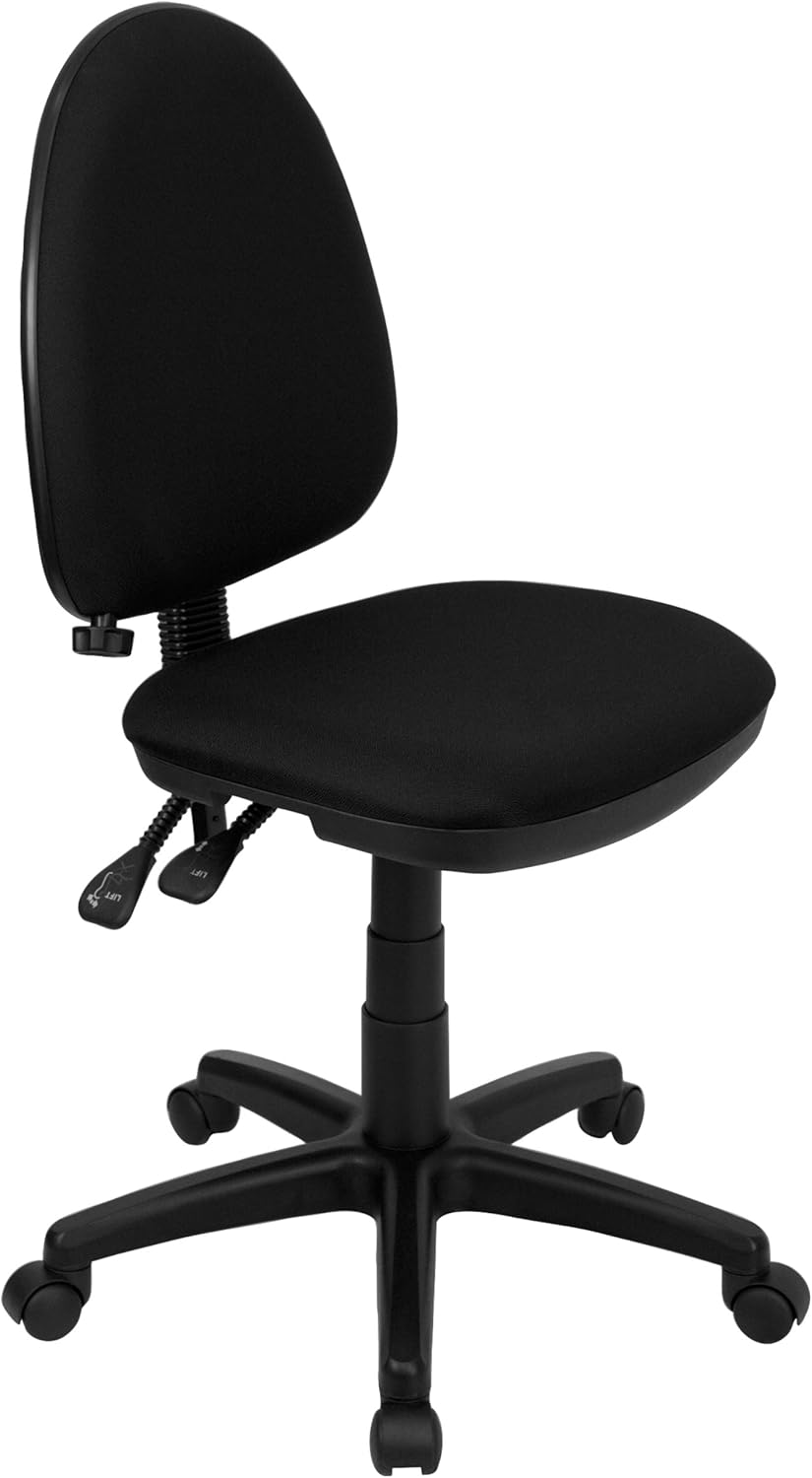 Flash Furniture Mid-Back Black Fabric Multifunction Swivel Ergonomic Task Office Chair with Adjustable Lumbar Support