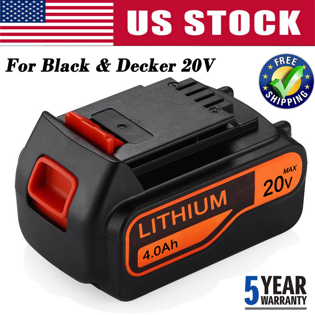Black Decker Black+decker 4.0Ah Lithium for Black & Decker LBXR20 20 Volt Battery LB2X4020 LBX20 Cordless