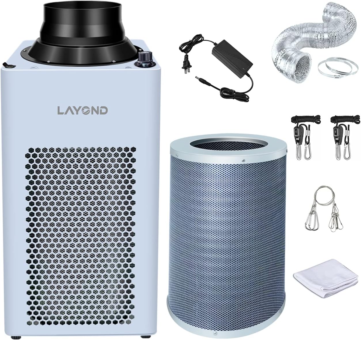 LAYOND 6&rdquo; Inline Duct Fan for Grow Tent Ventilation, 400CFM Super Quiet Carbon Filter Exhaust Fan Kit, Big Capacity Charcoal Filter, Variable Speed Controller, 10ft Ducting and 7ft Power Cord Adaptor