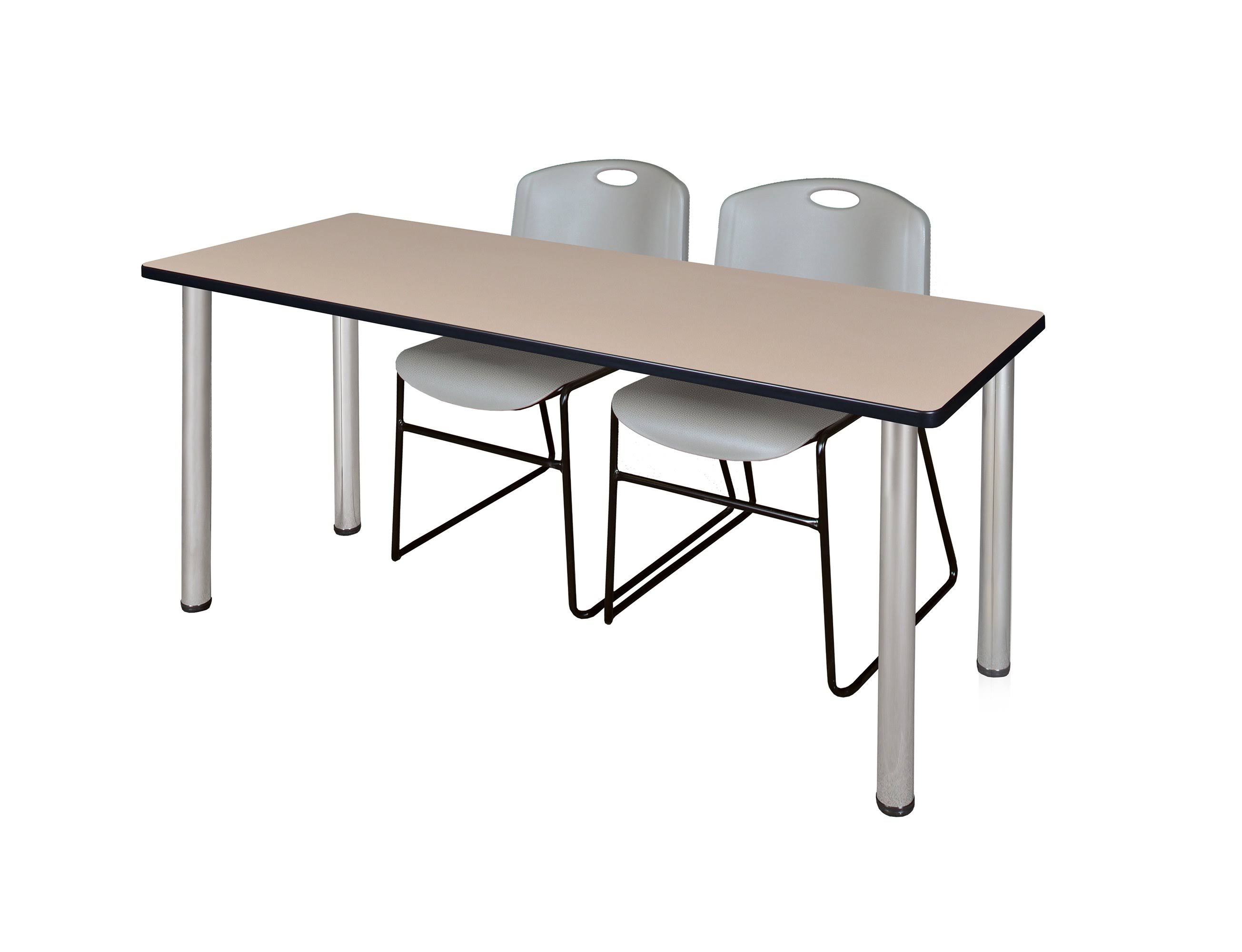 Regency 72x22 x 24x22 Kee Training Table- Beige/ Chrome u0026 2 Zeng Stack Chairs- Grey