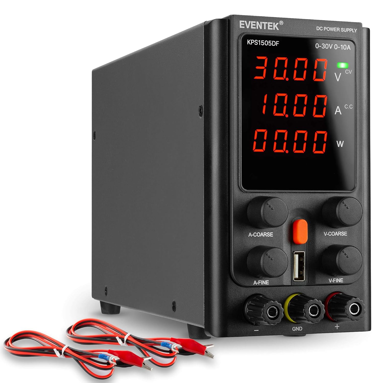 DC Power Supply Variable 30V 10A, Eventek Adjustable Switching DC Regulated Bench Power Supply with 4-Digits LED Display, USB Interface, Alligator Cord/Test Lines (30V 10A)