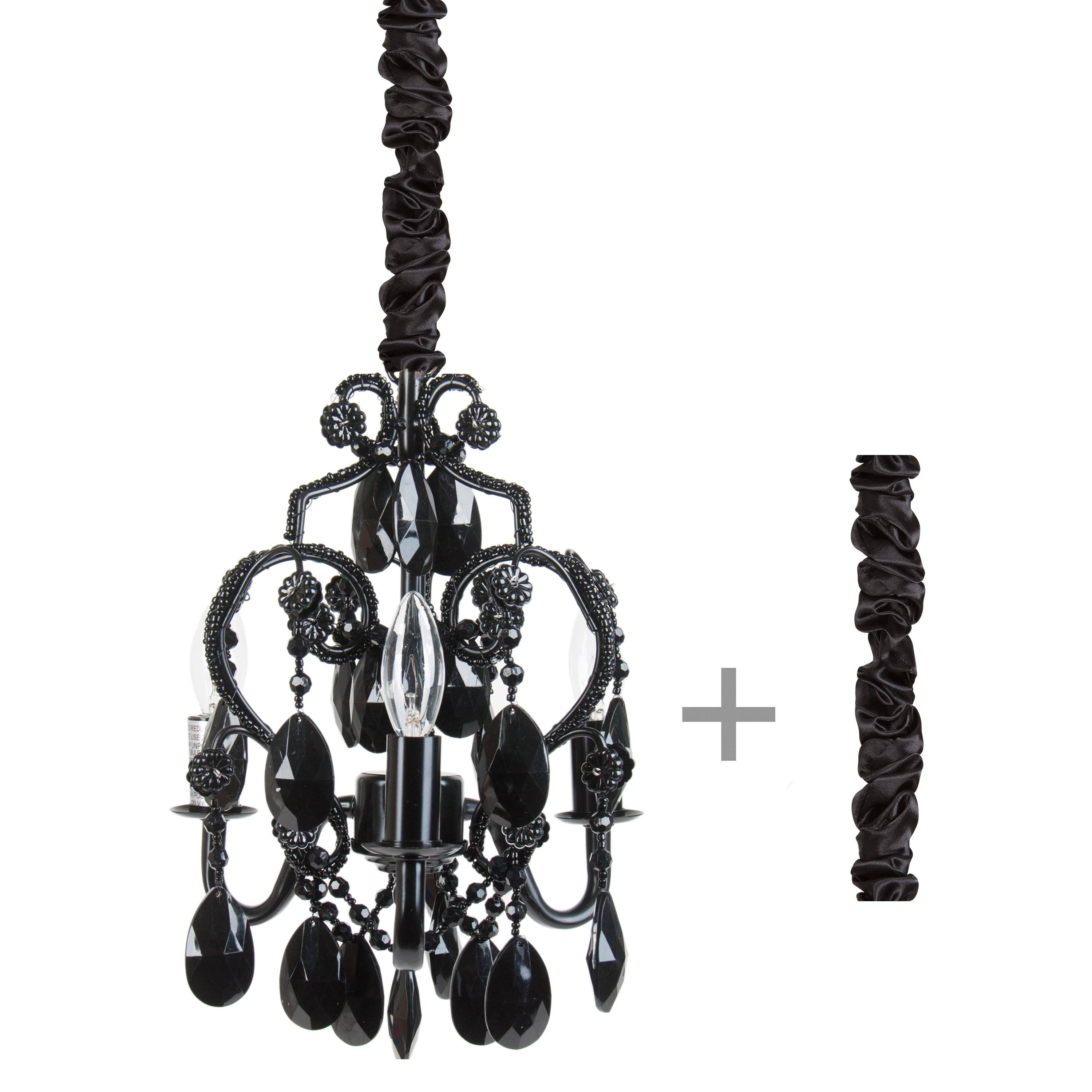 3 Bulb Vintage Mini Chandelier Black Onyx w/Chain Cover