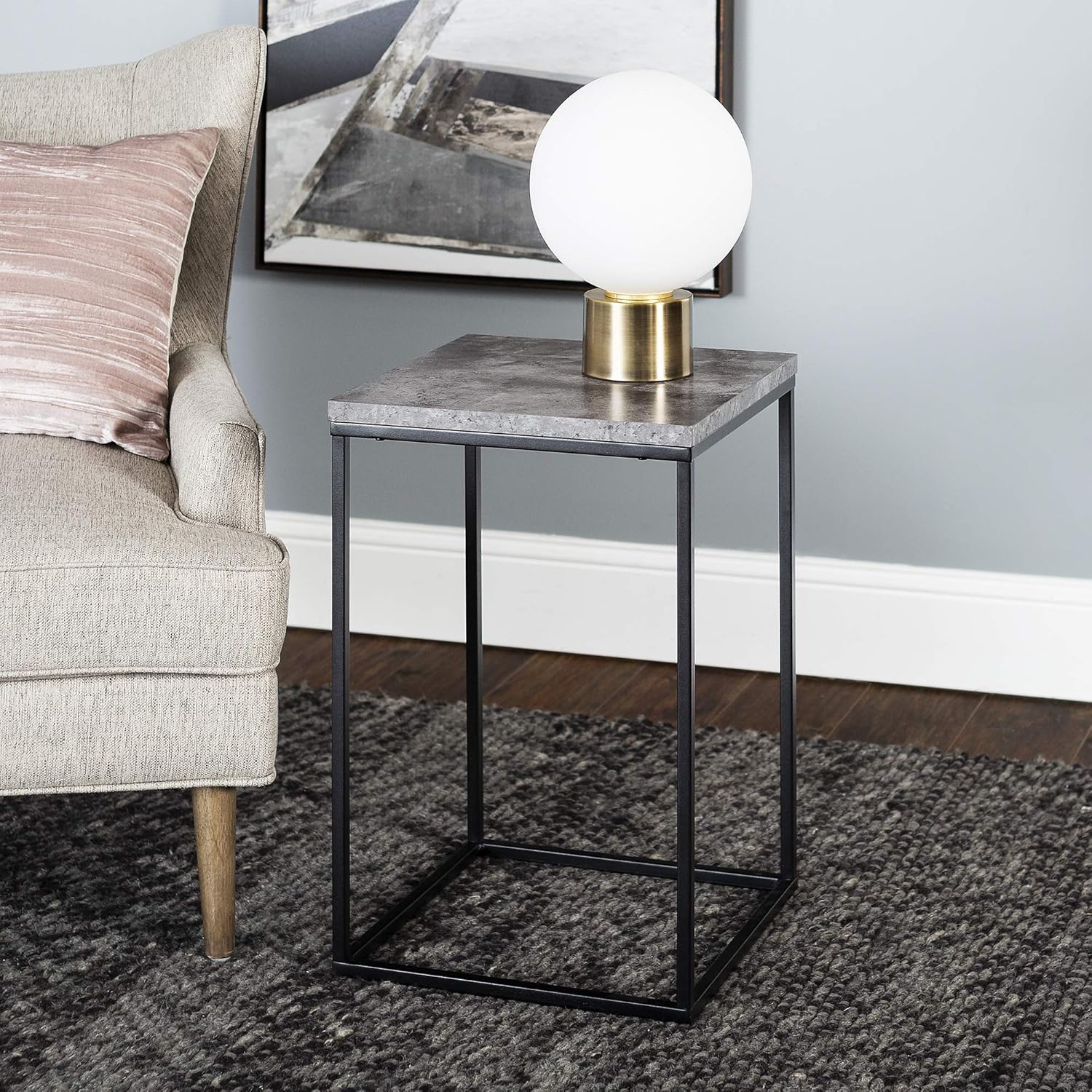 Square 6 Inch Side Table with Dark Concrete Finish Pack of 2