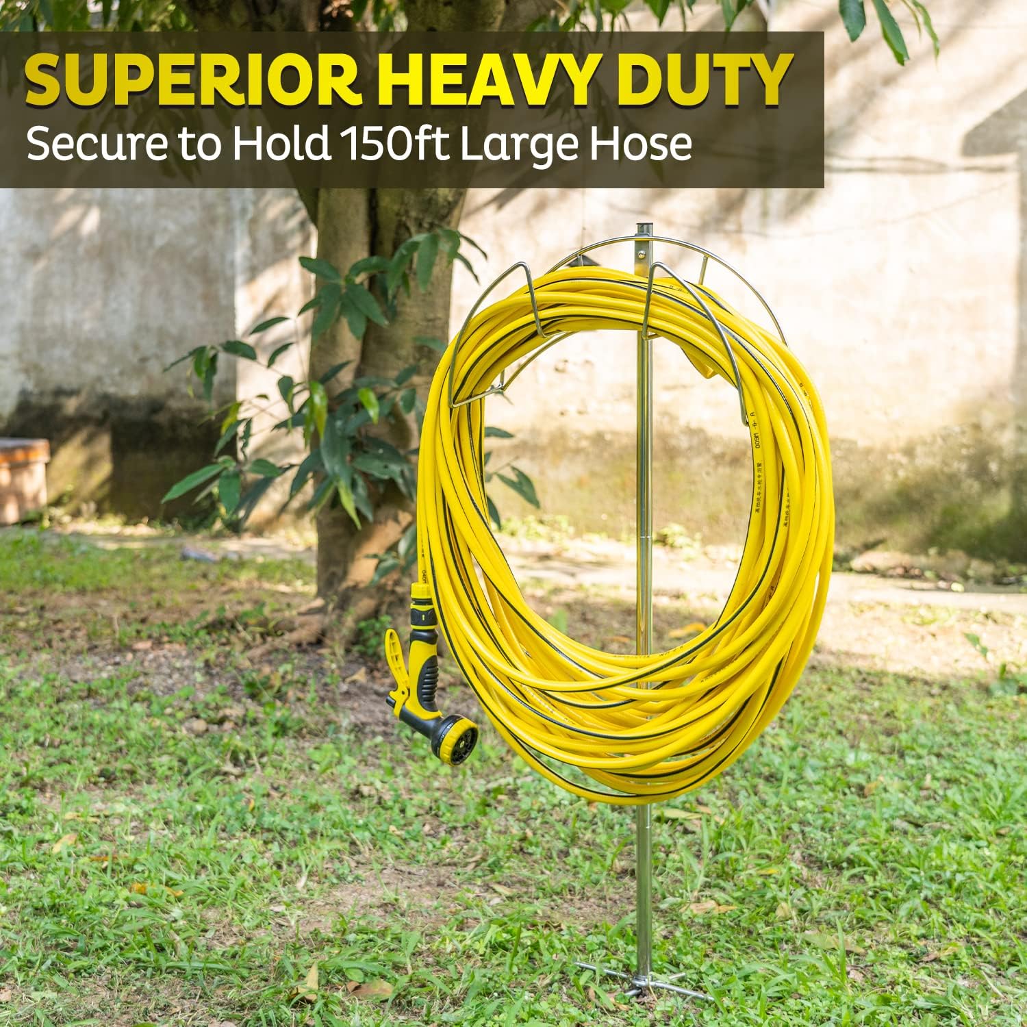 Stainless Steel Garden Hose Holder, SOLIGT Heavy Duty Freestanding Hose Stand, Rustproof Water Hose Holders for Outside Yard - Sturdy to Hold 150ft Hoses Pack of 2