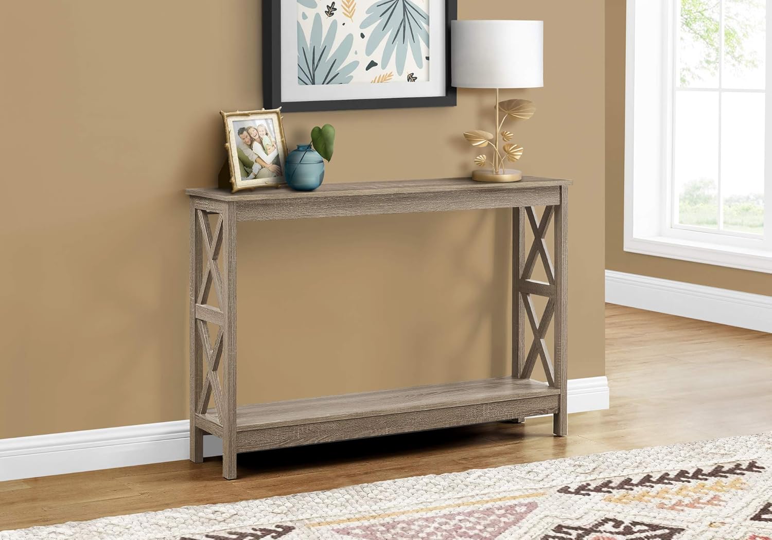 Monarch Specialties Entryway Hallway Sofa X-Frame Design Accent Storage Shelf for Livingroom Long Narrow Console Table, 48