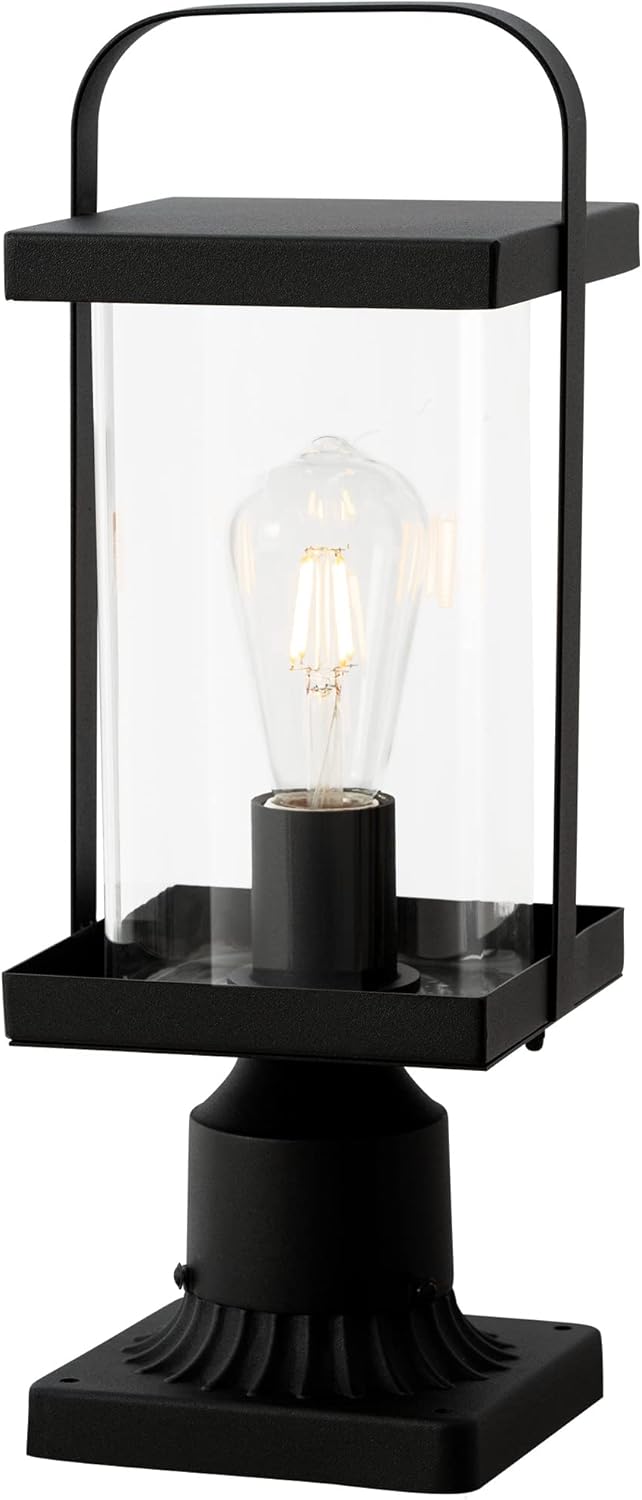 Moutly Outdoor Post Lantern, Industrial Pillar Light, Pier Mount Pole Light, Black Finish with Clear Glass, MTL-A391P
