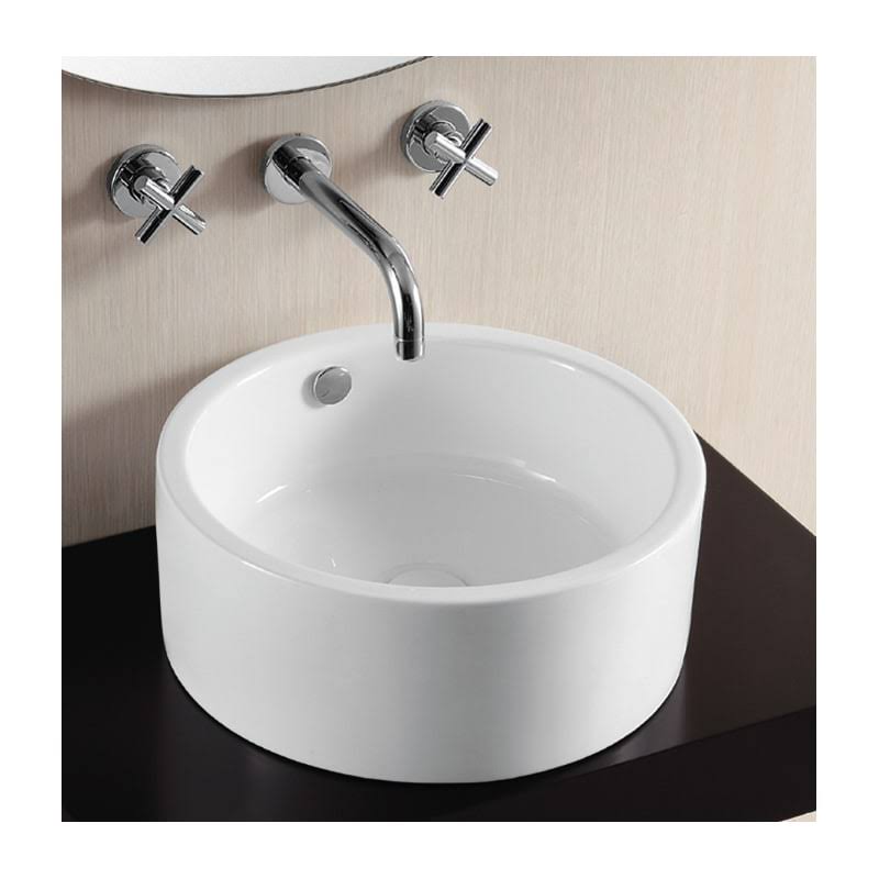 Caracalla CA4570-NO Hole Ceramica II 16 inch Round White Ceramic Vessel Bathroom Sink
