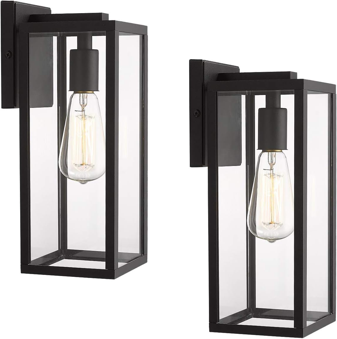 Bestshared Outdoor Wall Lantern, 1-Light Exterior Wall Sconce Light Fixtures,Wall Mounted Single Light, Black Wall Lamp with Clear Glass (Black, 2 Pack)