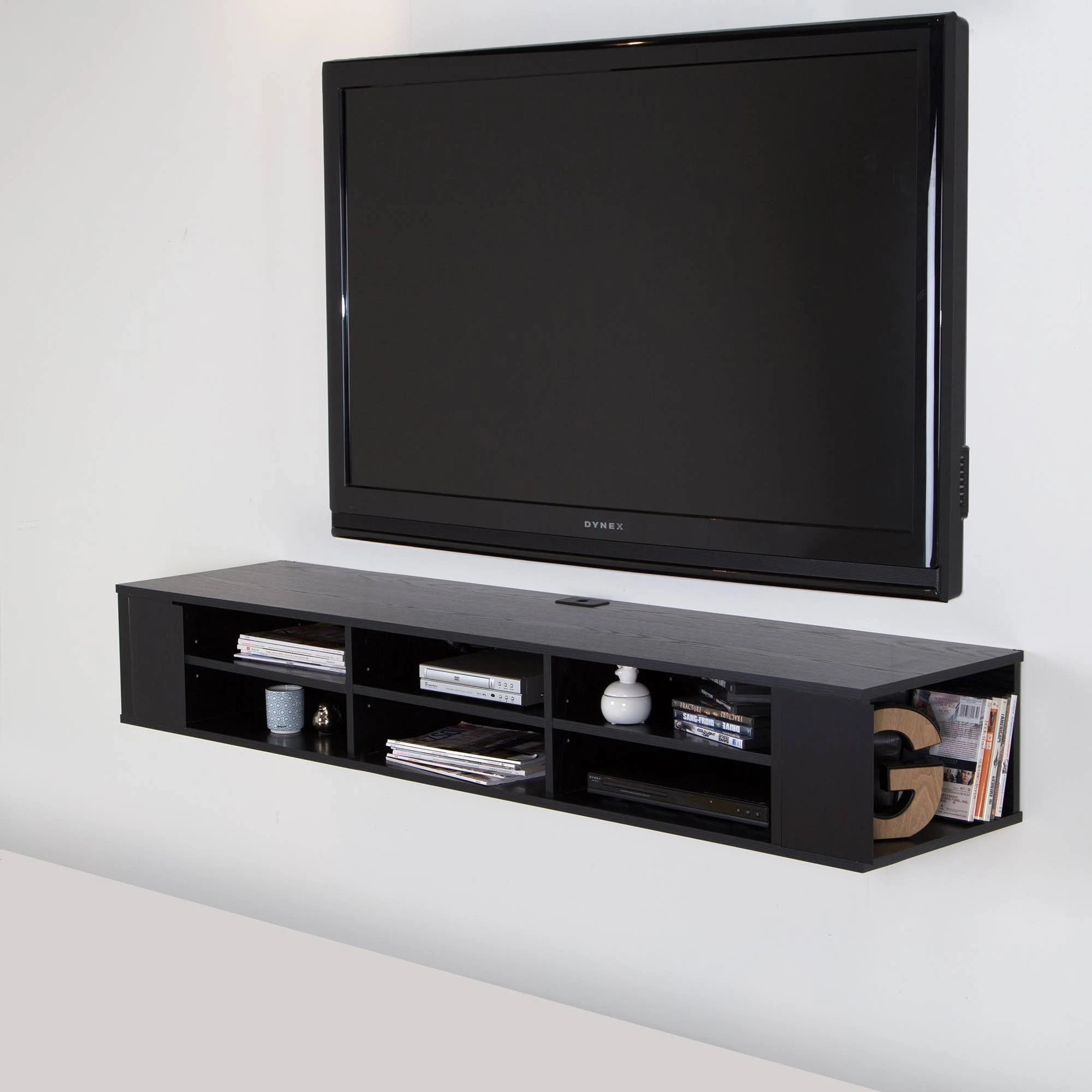 South Shore South Shore City Life 66x22 Wide Wall Mounted Media Console, Black Oak