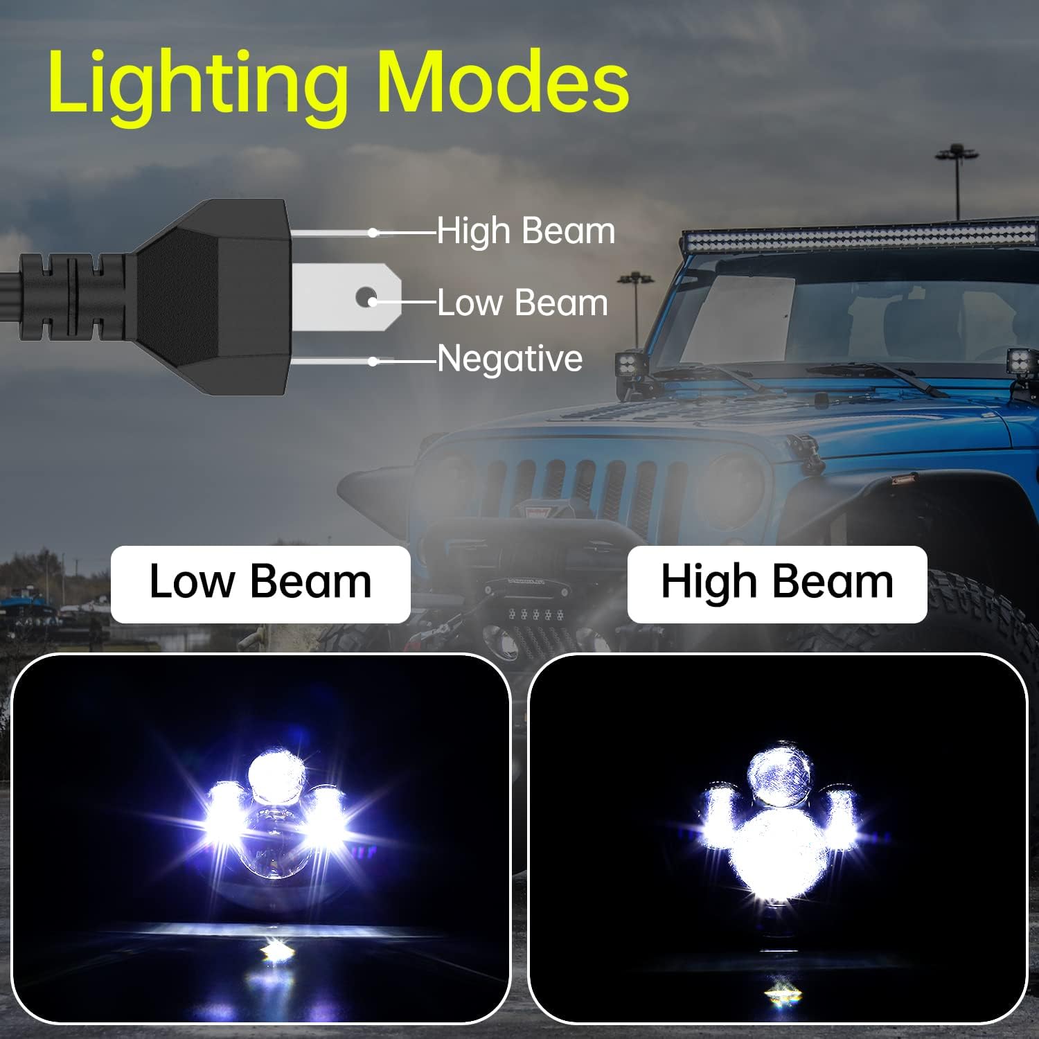 Kropos 7 Inch Round LED Headlights High Low Beam Compatible with Jeep Wrangler JK JKU LJ TJ CJ Hummber H1 H2 Land Rover, DOT Approved Black Cree 7