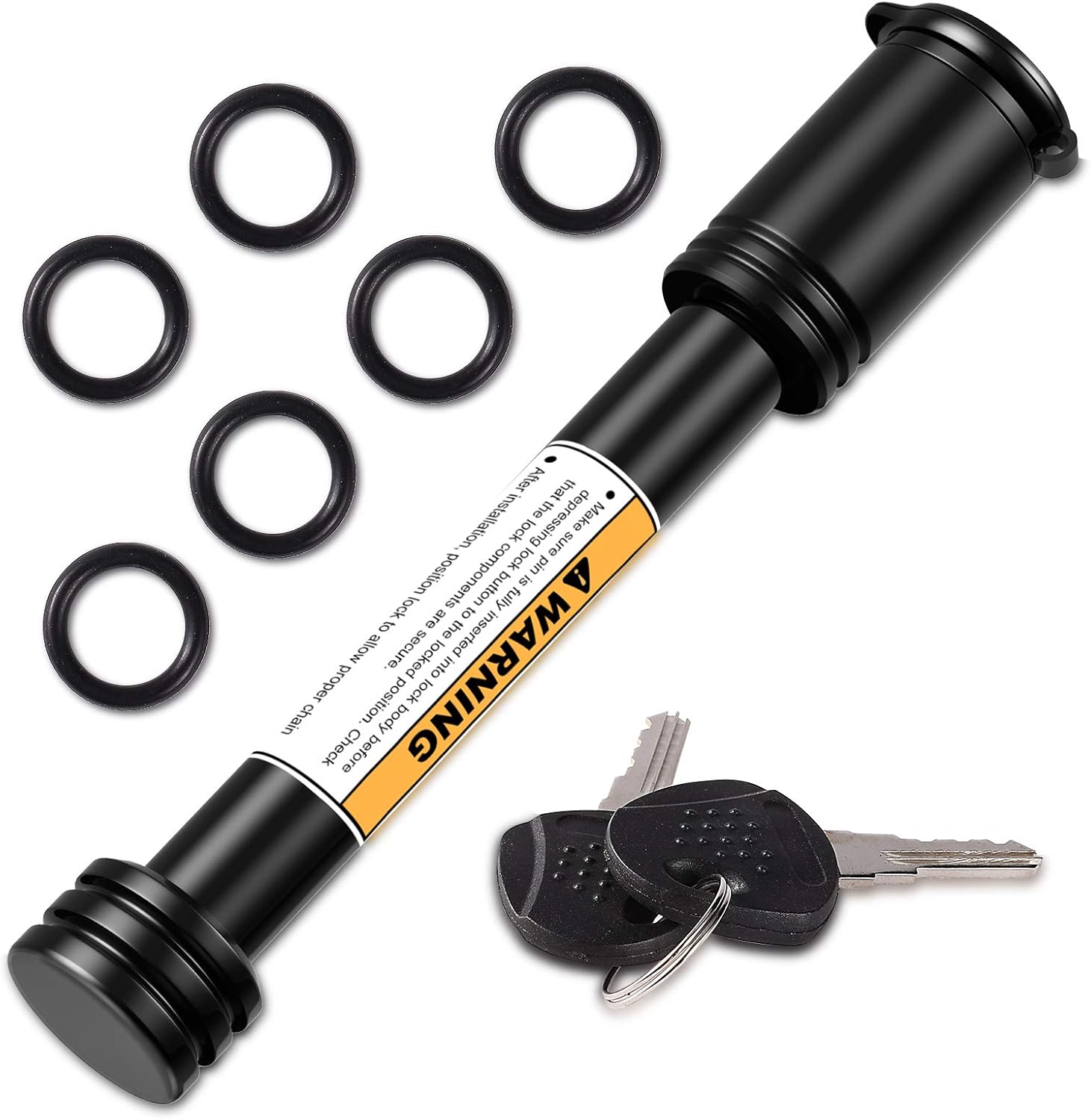 Herlich Trailer Hitch Lock Pin, 5/8-inch Locking Receiver Hitch Pin, Fits 2 Inches & 2-1/2 Inches Receiver, Anti-Theft Hitch Locking Pin with 6 O-Rings (Black)