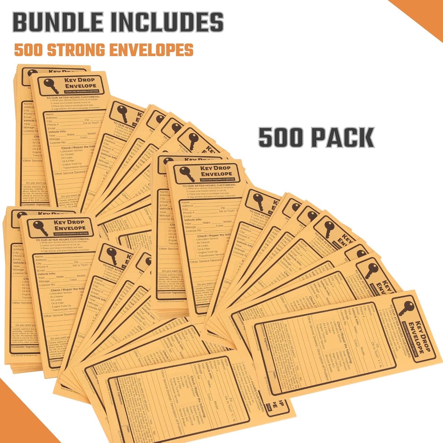 Key Drop Envelopes for After Hours – (500 Count) Auto Shop Repair or Service Peel & Seal Drop Box Envelopes - Automotive Mechanic Night Drop Off, Overnight or Early Bird, Kraft Paper, 4 1/8 x 9 1/2 Pack of 2