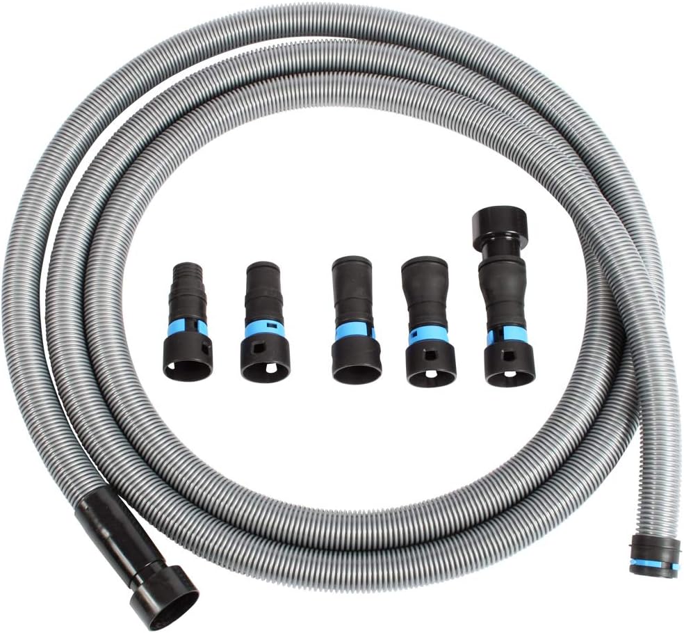 Cen-Tec Systems 94709 Quick Click 16 Ft. Hose for Home and Shop Vacuums with Expanded Multi-Brand Power Tool Adapter Set for Dust Collection, Silver, Feet
