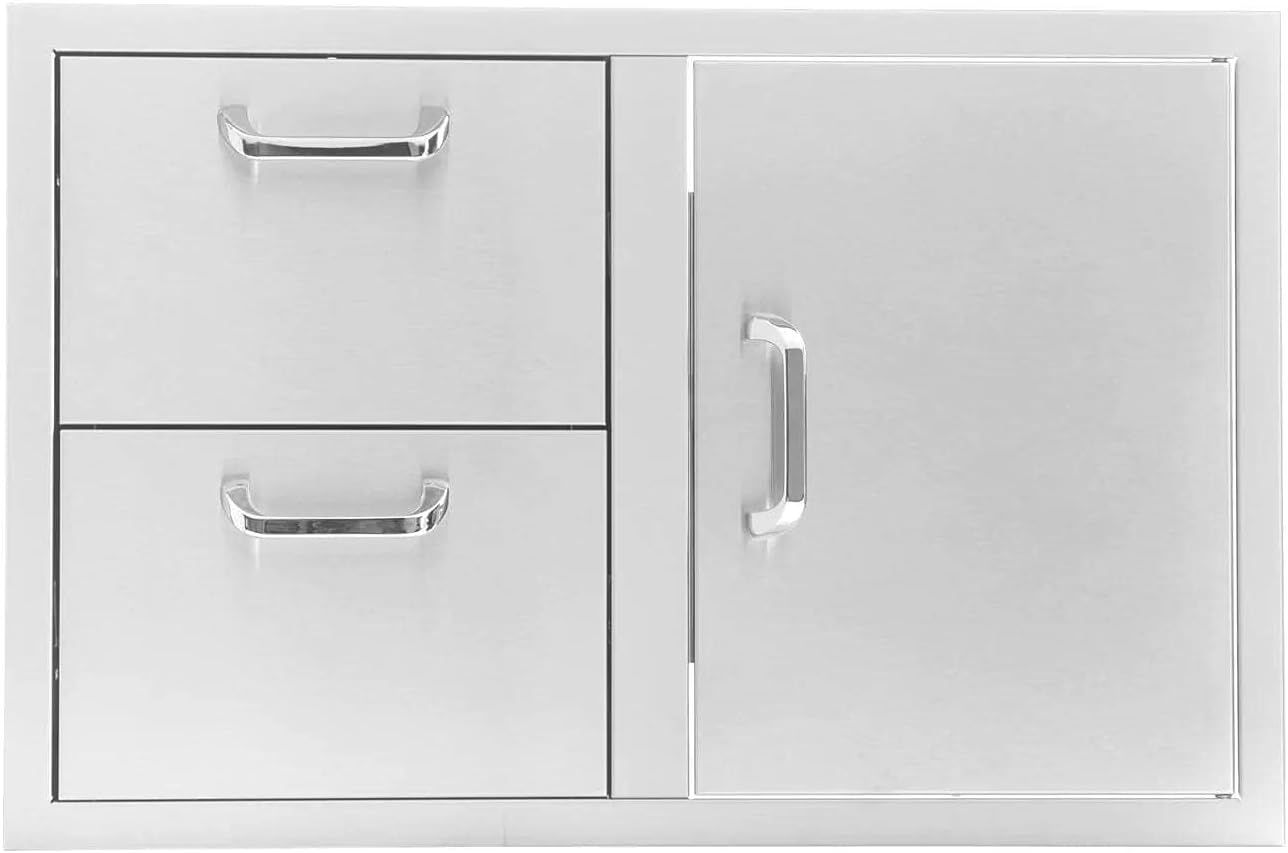 BBQGuys Signature 32-Inch Stainless Steel Reversible Access Door & Double Drawer Combo - Traditional
