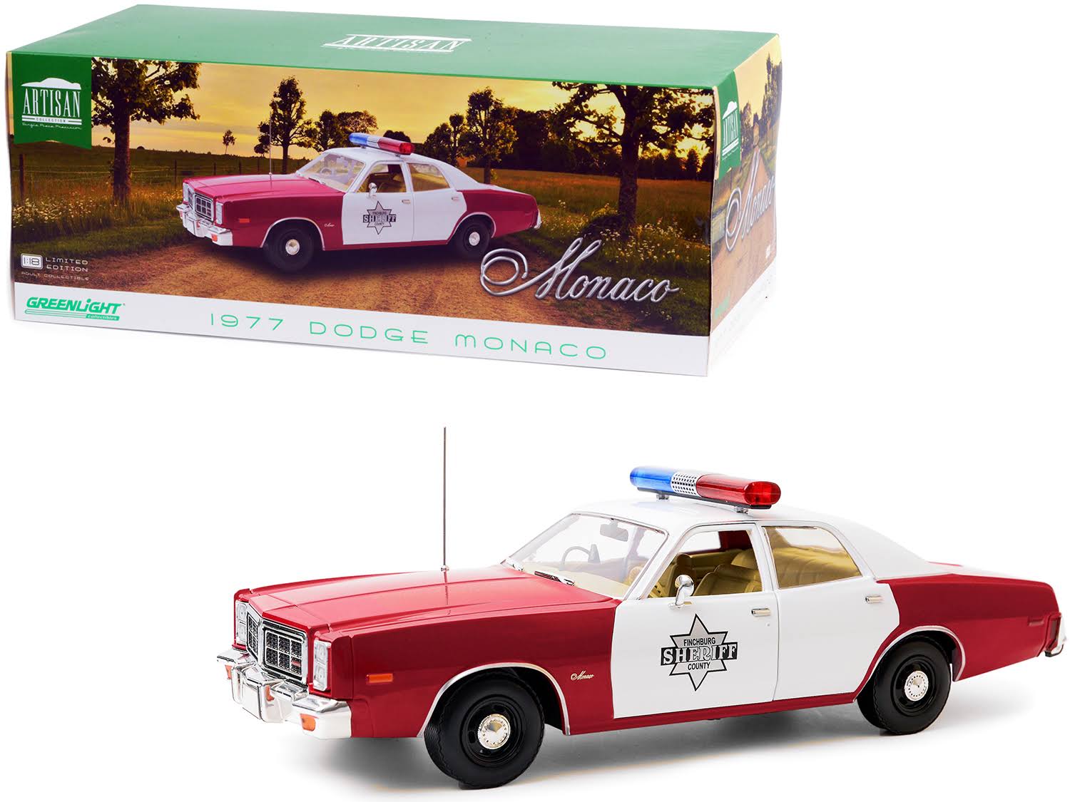 1977 Dodge Monaco Finchburg County Sheriff Burgundy and White 1/18 Diecast Model Car by Greenlight