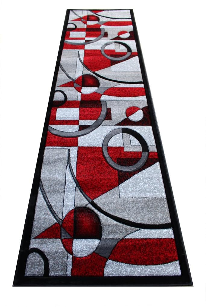 Masada Rugs, Sophia Collection Hand Carved Area Rug Modern Contemporary Red Grey White Black (2 Feet X 7 Feet 3 Inch) Runner
