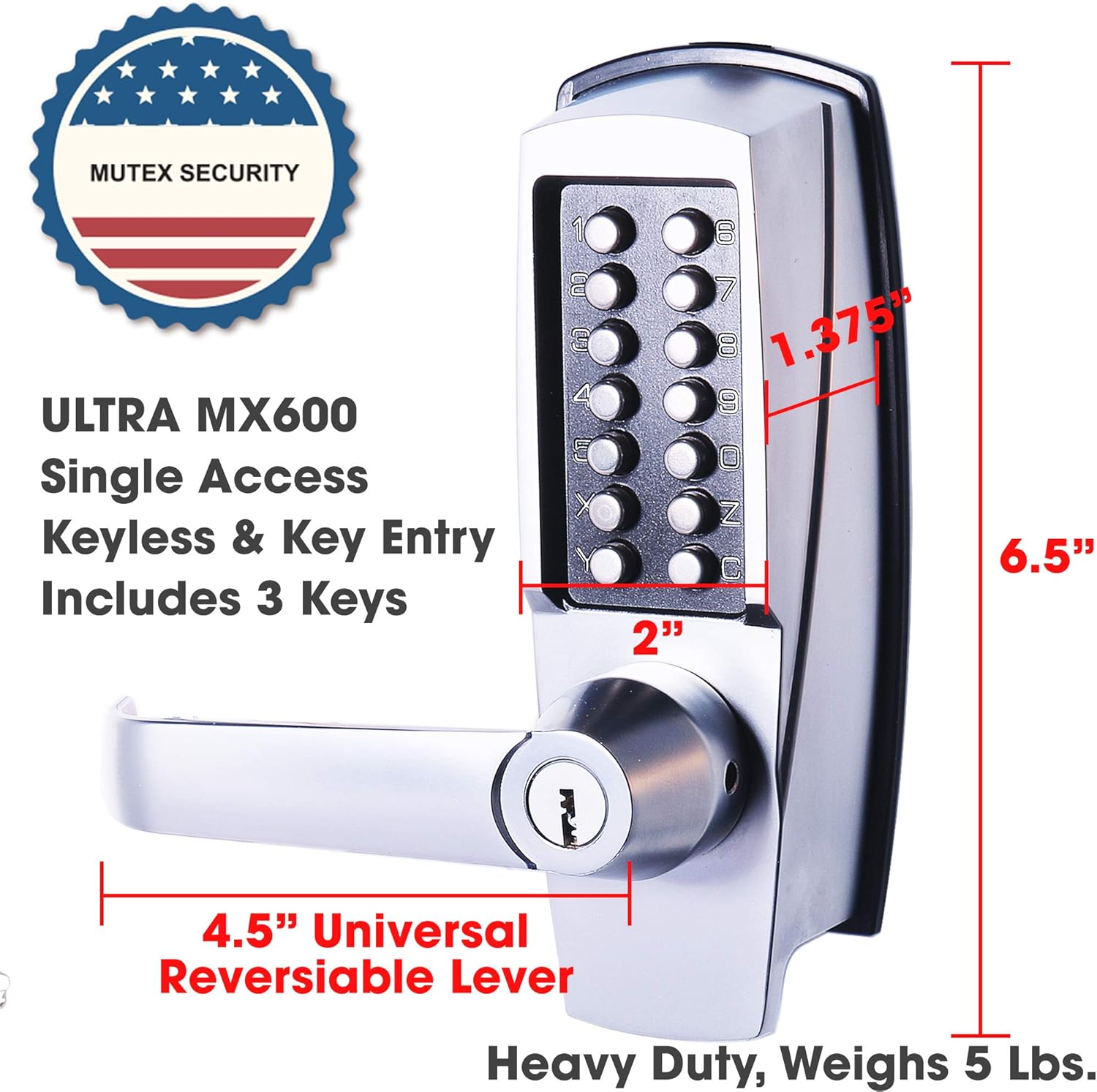 MX600 Mechanical Push Button Lever Lock, 60mm 2 3/8
