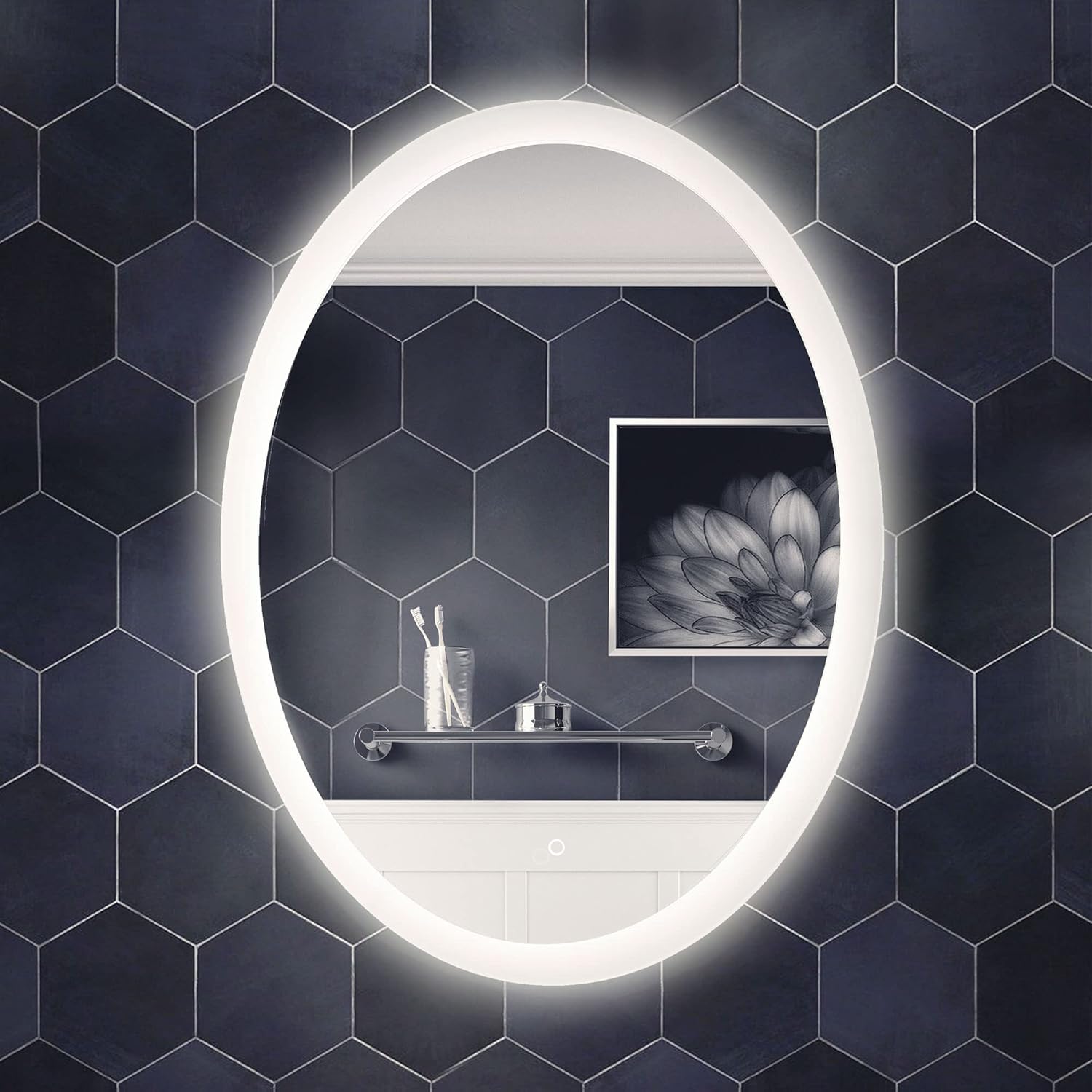 Lakkh 32 x 24 Inch Oval LED Bathroom Mirror - Wall Mounted Vanity Smart Mirror with Lights, Backlit, Anti-Fog & Dimmable with Color Touch Sensor, Waterproof, Easy Installation with Included Wall Plug