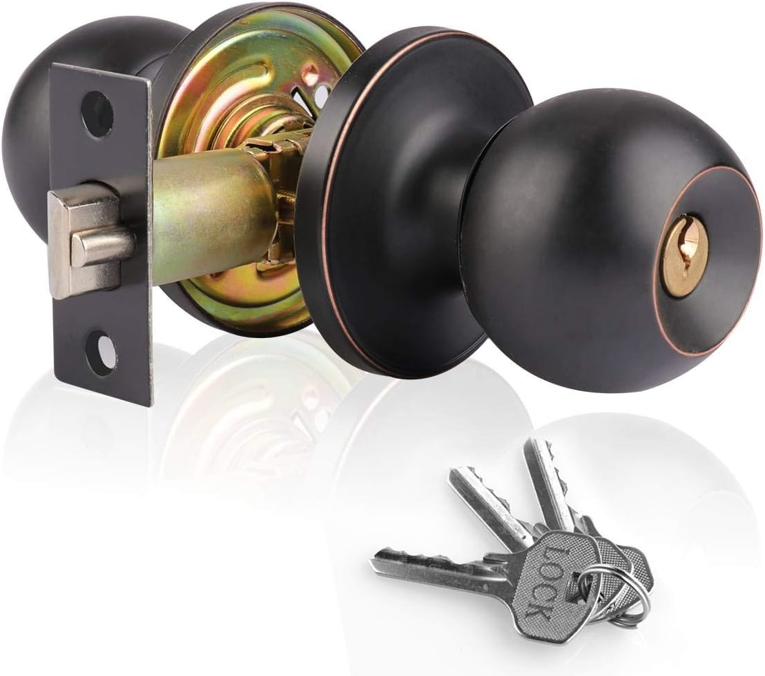 XIUDI Entry Door Knob with Lock and Key,Ball Stainless Steel Keyed Door Lock,for Privacy Bedroom/Bathroom,Polished Brass