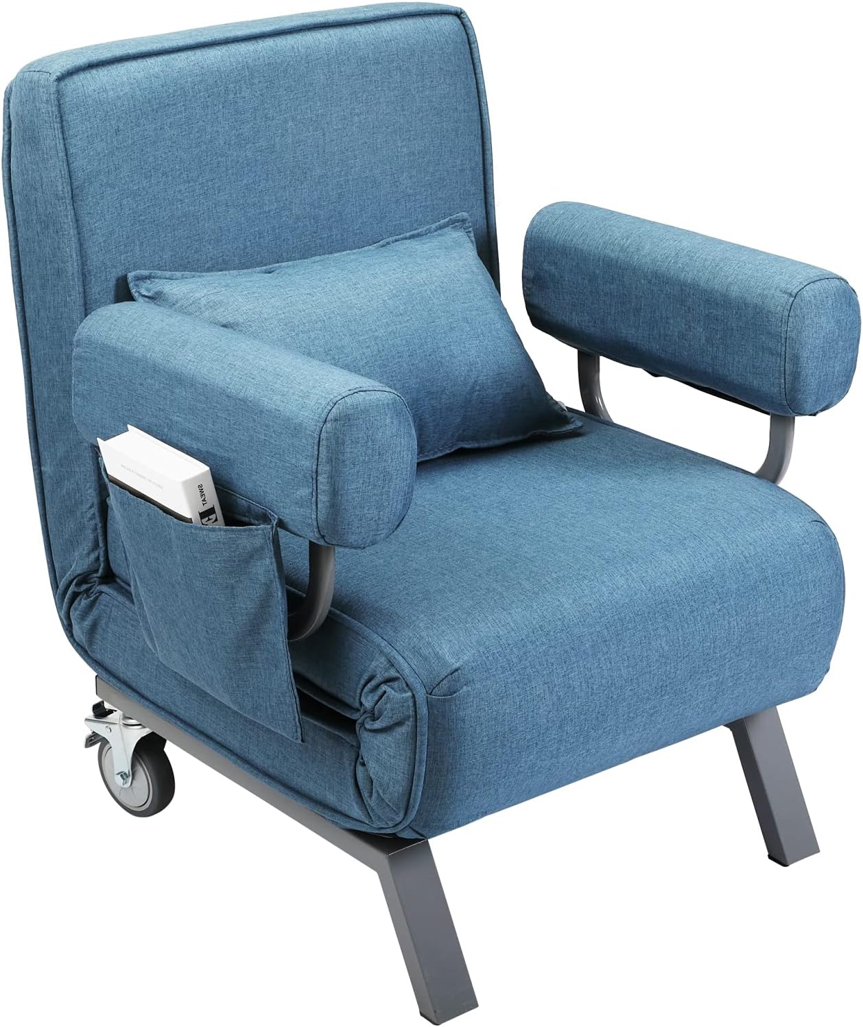 JAXSUNNY Convertible&nbsp;Sofa&nbsp;Bed&nbsp;Folding&nbsp;Armchair, Leisure Recliner Lounge Couch 6 Positions Adjustable Backrest for Home Office, Light Grey