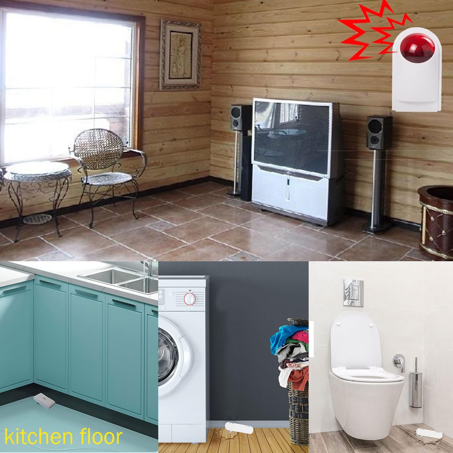 Multi Water Sensor Alarm,Water Leak Detector 5-Pack & Hub Kit,120db Adjustable Alarm Audio Water Leakage,Battery Powered Water Alarm Sensor for Basement with Flash Light Pack of 2