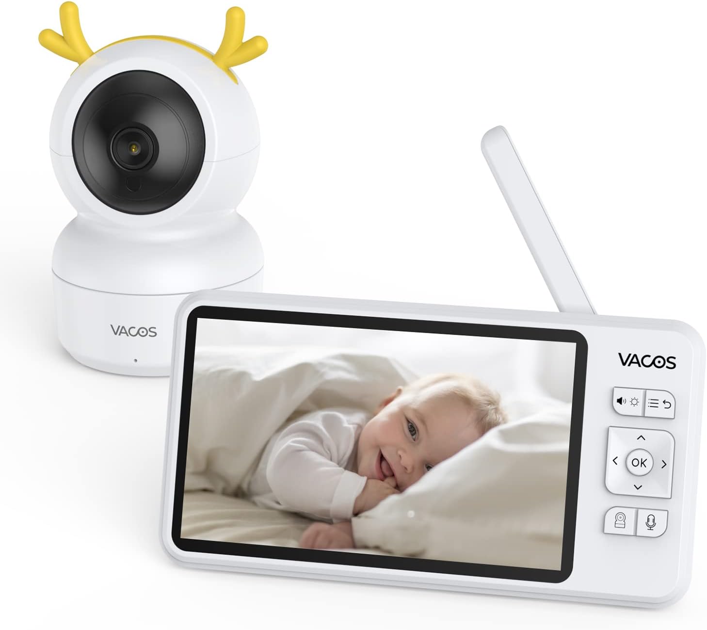 Baby Monitor with Camera and Audio, Vacos 720P 5'' Baby Monitor No WiFi with Night Vision, 2-Way Audio, Temperature & Motion & Sound Dection, 1000ft Range, VOX White Noise