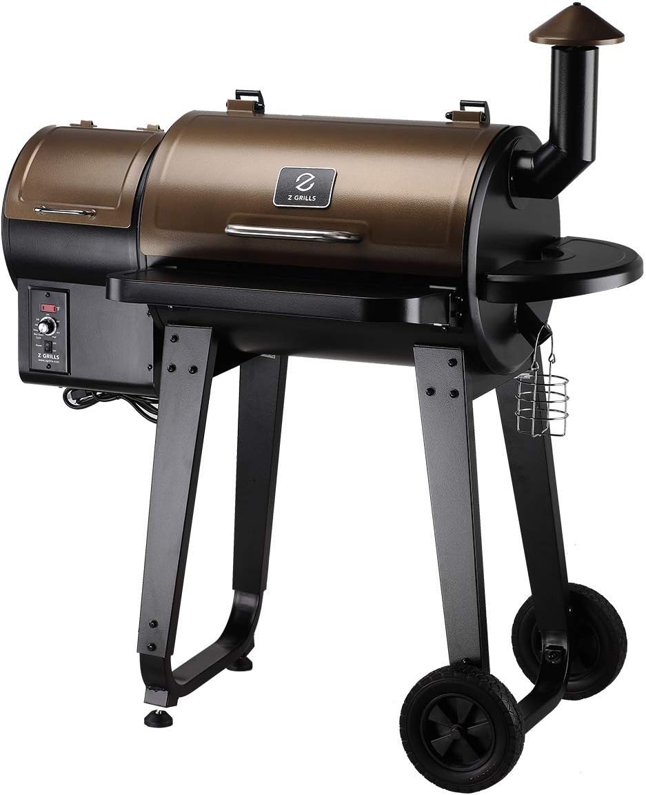 Zcooks Update 450A Smart Wood Pellet Grill 8 in 1 Auto Temperature Control Outdoor Backyard Cookout BBQ Smoker 459 SQ Inches Cooking Area Patio Barbecue Grills Bronze