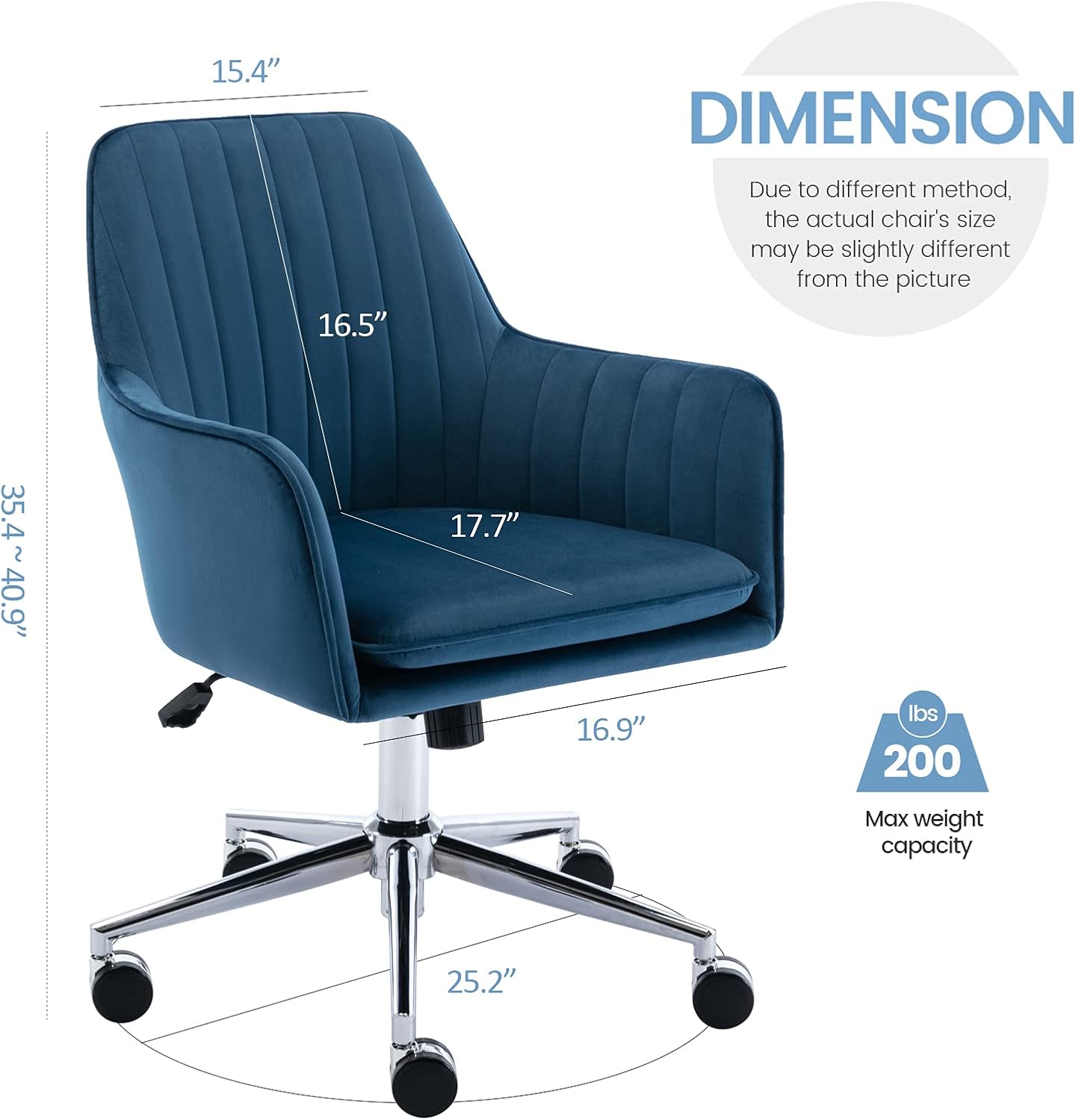 J&L Furniture Home Office Chair Velvet Mid-Back Desk Chair Mordern Comfort Task Chair with Side Arms Adjustable Height Computer Chair Fit for Meeting and Reception (Blue)
