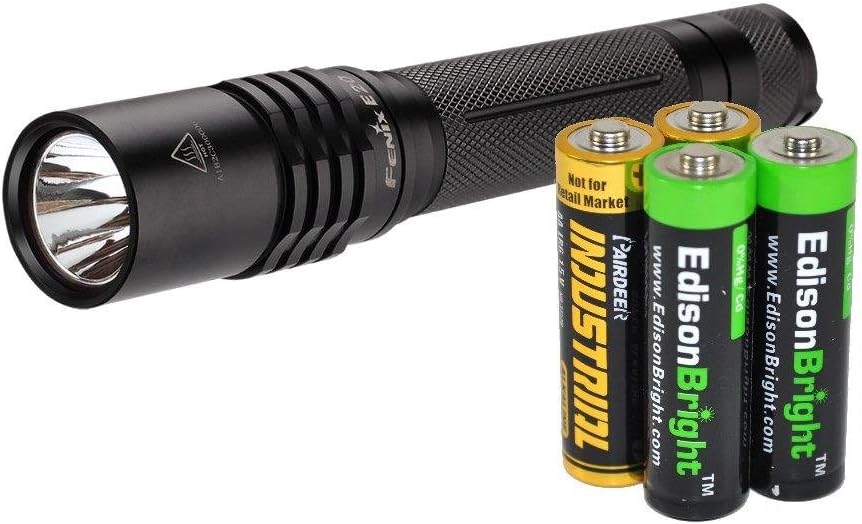 Fenix E20 2015 265 Lumen XP-E2 LED Tactical Flashlight with Two EdisonBright AA Alkaline Batteries Pack of 2