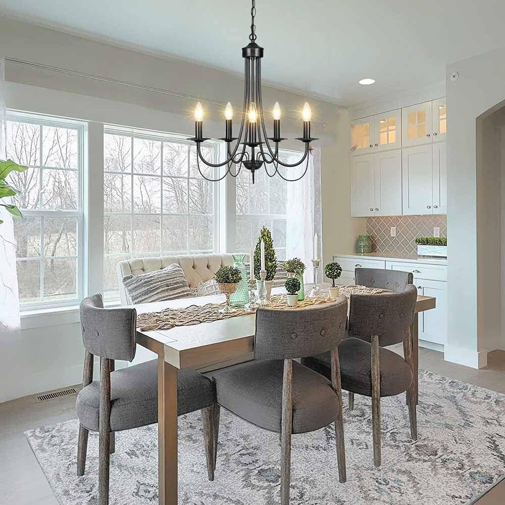 Lampundit 5-Light French Country Chandelier Black Farmhouse Chandelier Light Fixture with Dining Room Living Room Bedroom, 20&rdquo; Dia, Dimmable