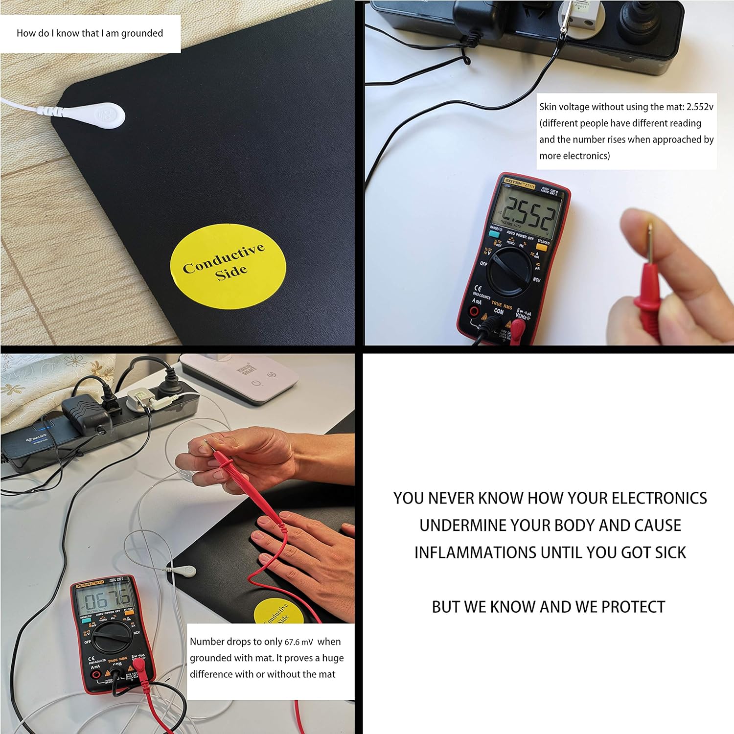 LandKissing® Grounding Mats (2sets) for Healthy Earthing Energy with 1 Grounding Beige Wristband and 3 Grounding Cords Pack of 2