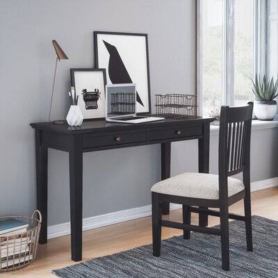 Evelette Desk with Built in Outlets and Chair Set Red Barrel Studio Color: Antique Black