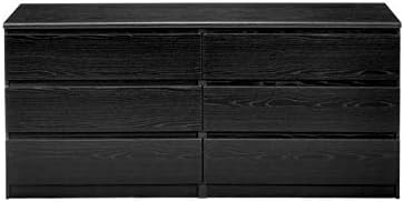Pemberly Row Modern Contemporary 6 Drawer Wide Double Bedroom Dresser in Black Woodgrain