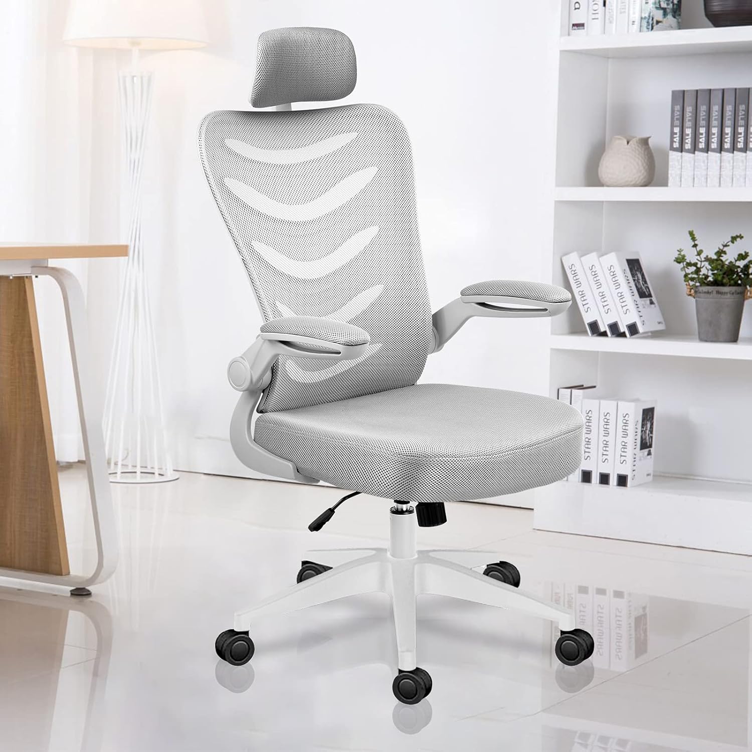 ComHoma Office Chair Ergonomic High Back Executive Adjustable Mesh Computer Chair with Flip-Up Armrests Adjustable Headrest Black,