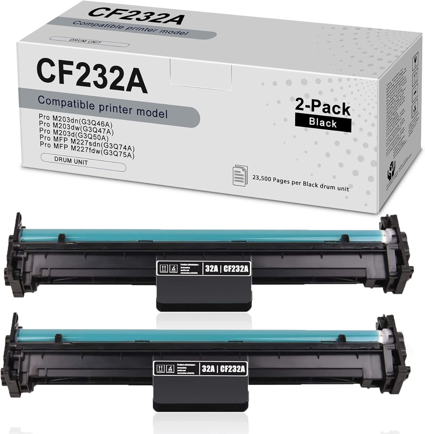 32A | CF232A Black 2-Pack Drum Unit Compatible Replacement for HP Ultra MFP M230sdn(G3Q76A) M230fdw(G3Q77A) Pro MFP M227sdn(G3Q74A) M227fdw(G3Q75A) Printer Cartridge,Sold by ALUMUINK.