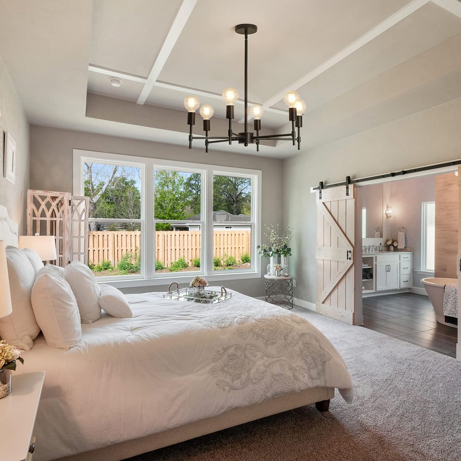 ASGYISA 6-Light Black Sputnik Chandelier，Metal Modern Semi Flush Mount Ceiling Light Fixture，Industrial Farmhouse for Bedroom Kitchen Dining Room Living Room Laundry Room， E26 Base