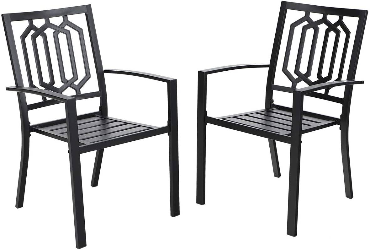 MF Studio Outdoor Chairs Set of 2, Iron Metal Dining 300 lbs Weight Capacity Patio Bistro Chairs with Armrest,Black