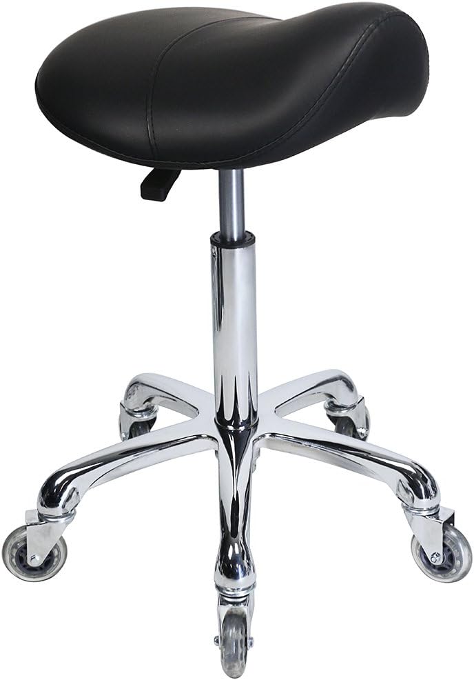 Saddle Stool Rolling Ergonomic Swivel Chair for Dental Office Massage Clinic Spa Salon,Adjustable Hydraulic Stool with Wheels (Without Backrest, Black)