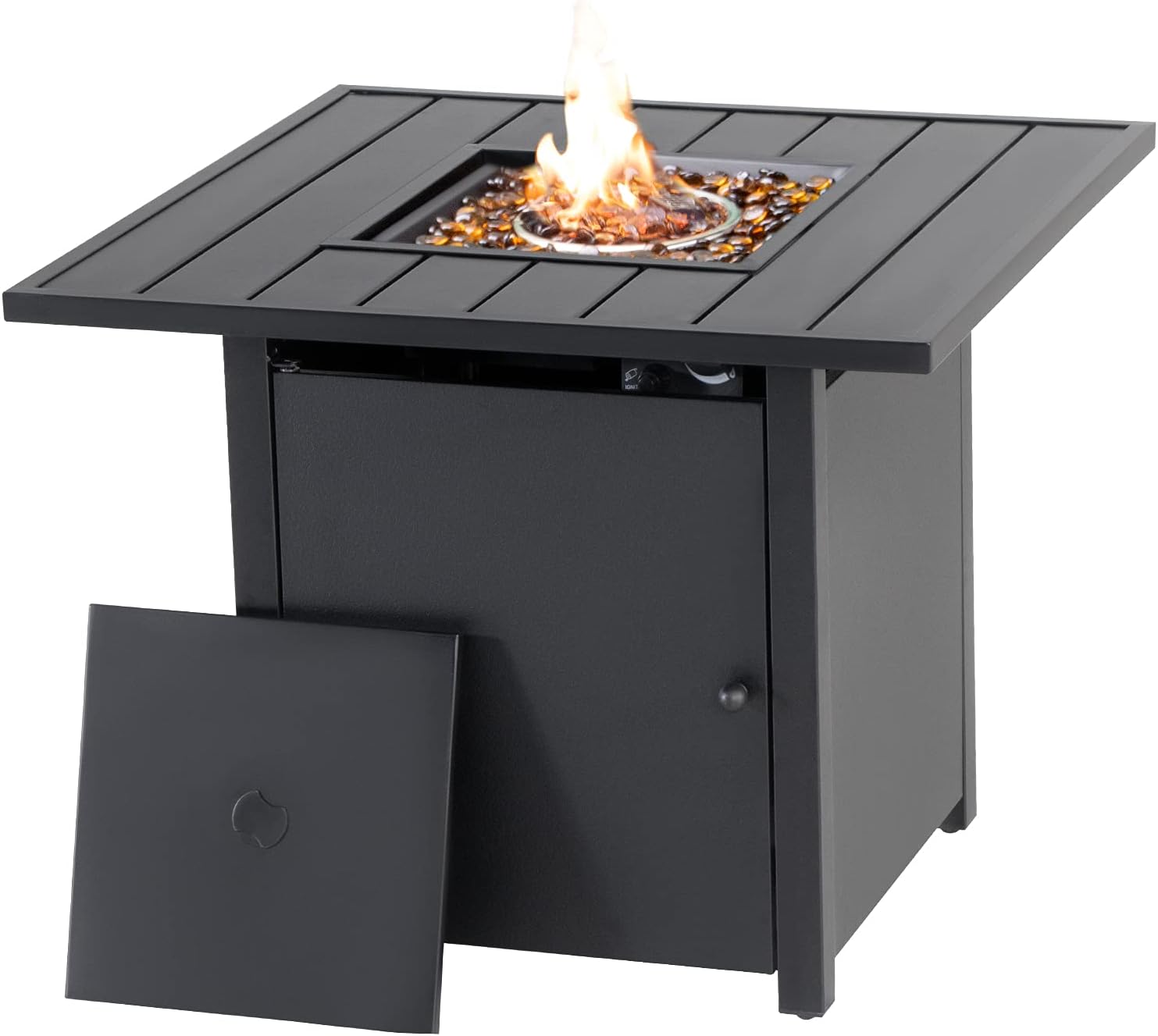 Gas Propane Fire Pit,55000BTU Outdoor Auto-Ignition Rectangular Fire Table,CSA Certification Patio Table with Lid for Backyard, Garden, Camping,Courtyard,Deck (Round - 32 inch)