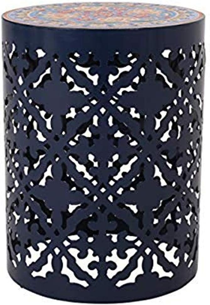 Christopher Knight Home 313061 Laurent Outdoor Lace Cut Side Table with Tile Top, Dark Blue