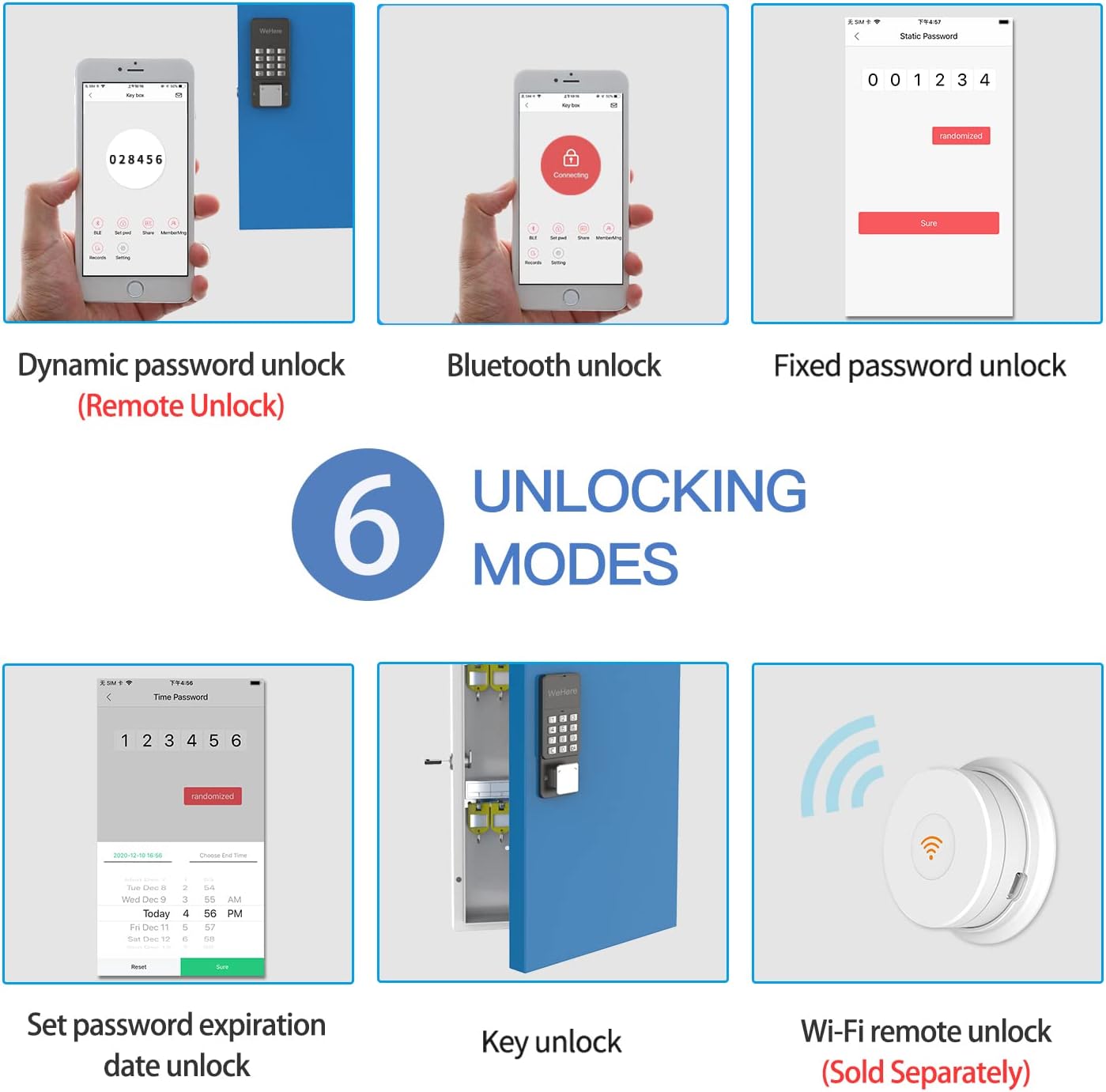 WeHere Key Box (16Keys) with OTP(One-Time Password) Unlock,Fixed Password/Bluetooth Unlock,Metal Key Cabinet Wall Mount,Great for Key Manage & Storage,App Remotely Generates Pin Codes Without Internet Pack of 2