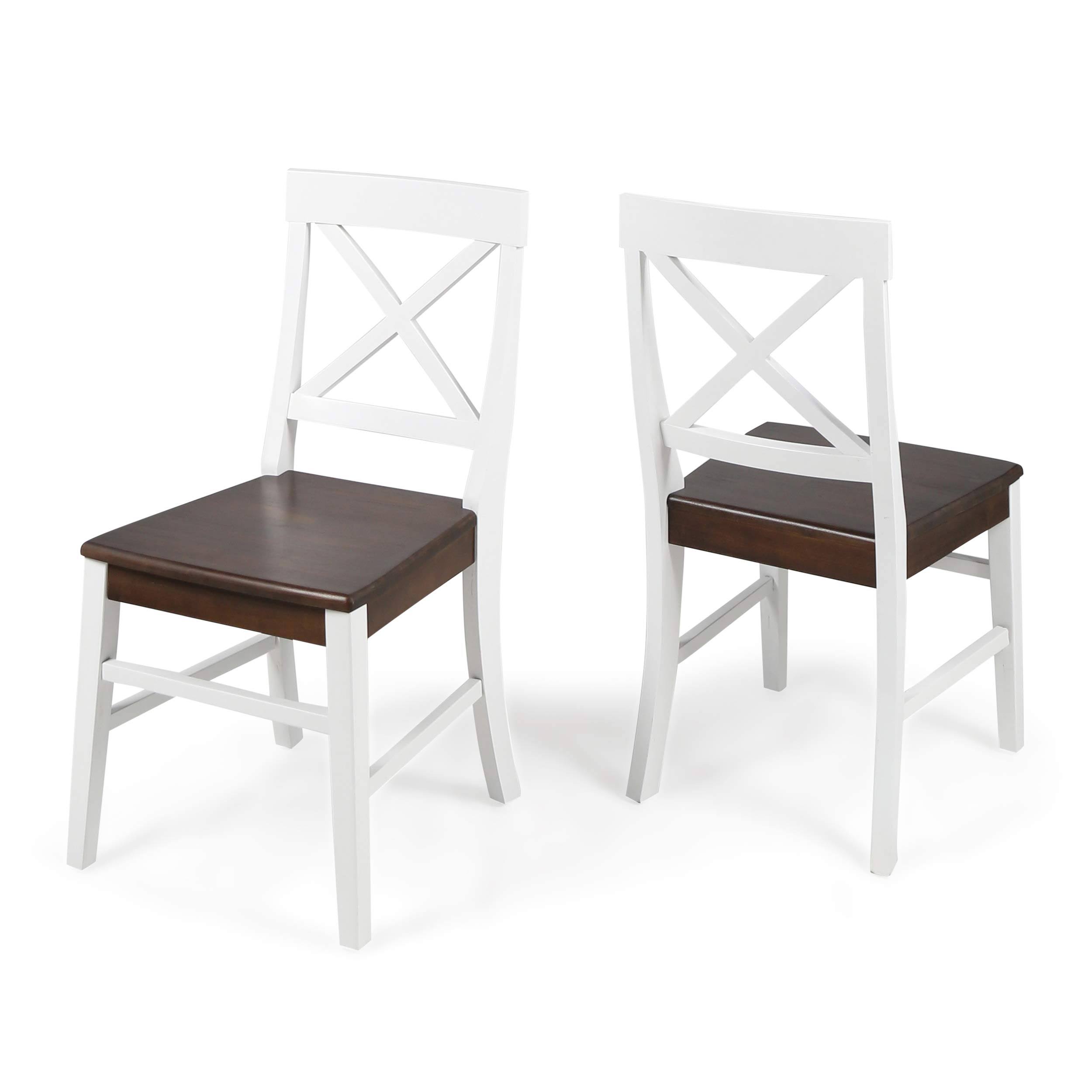 Christopher Knight Home Truda Farmhouse Acacia Wood Dining Chairs Finish Frame White/Walnut