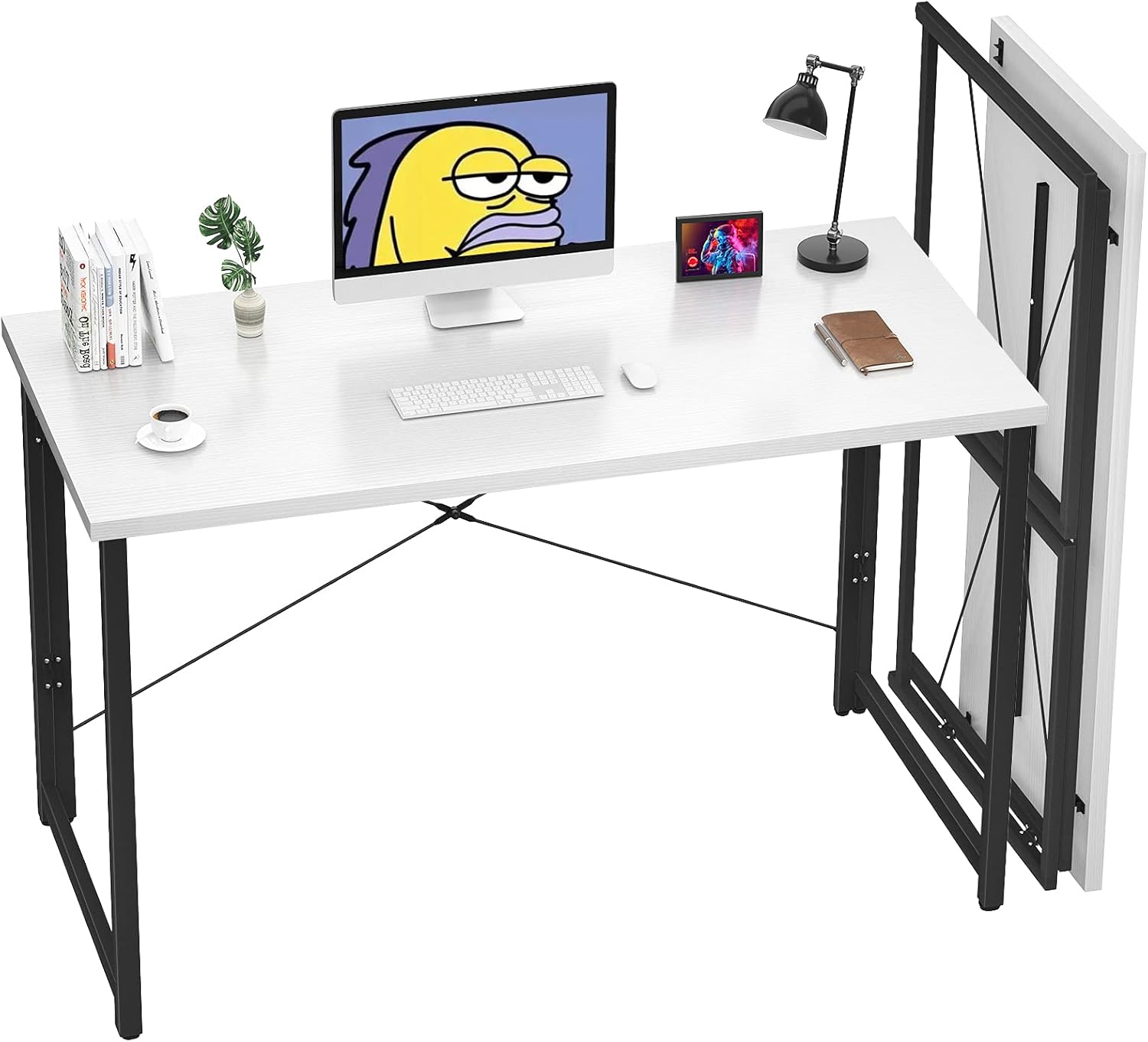 Unikito Folding Computer Desk 41 Inch No Assembly Small Work Desk for Home Office Simple Writing Desk Foldable Desk for Small Spaces, Workstation | White