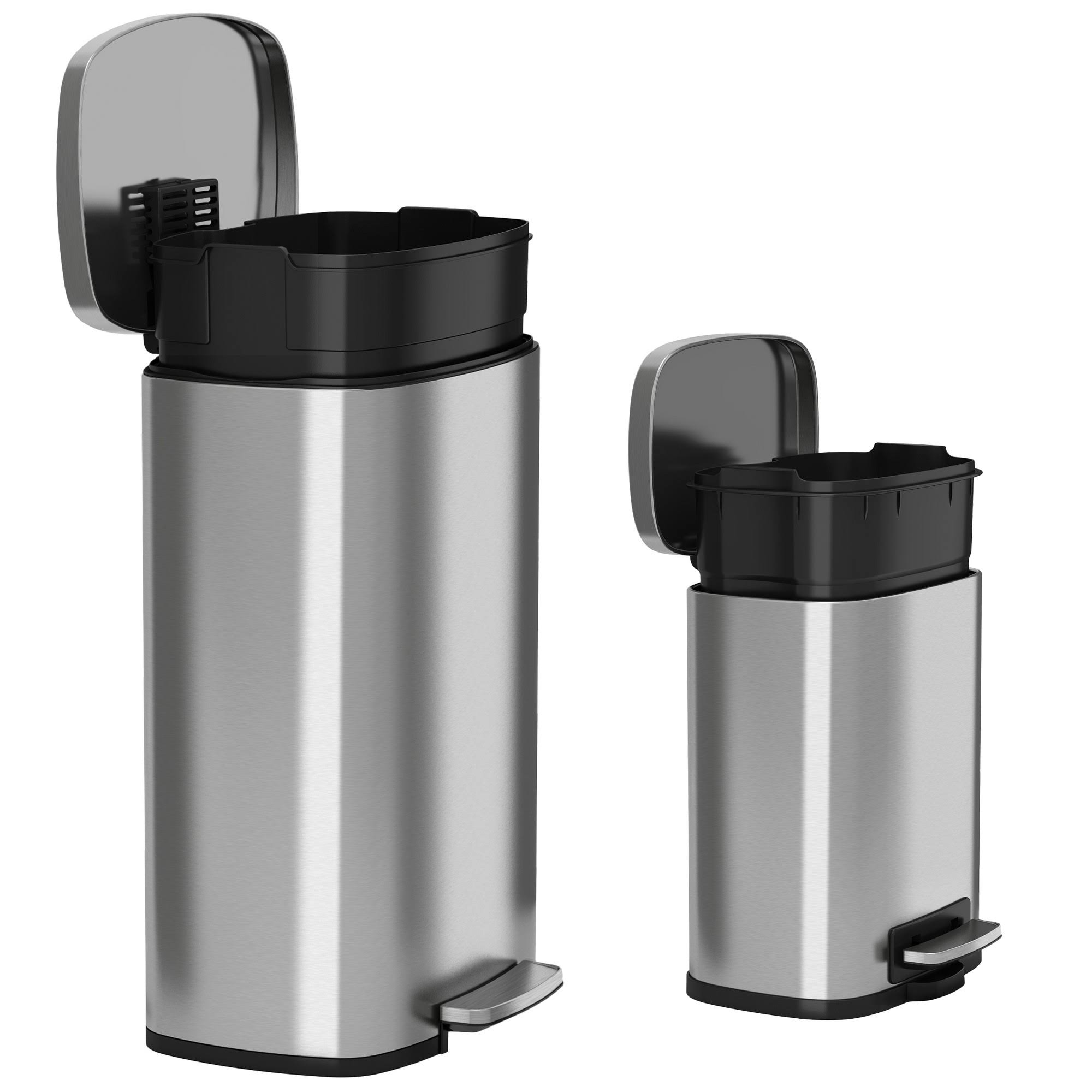 iTouchless SoftStep Combo Pack 13.2 Gal u0026 1.32 Gal Stainless Steel Step Trash Can with Odor Filter u0026 Inner Bucket
