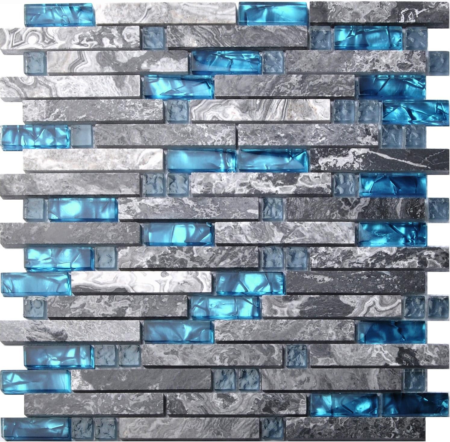 Home Building Glass Tile Kitchen Backsplash Idea Bath Shower Wall Decor Teal Blue Gray Wave Marble Interlocking Pattern Art Mosaics TSTMGT002 (5 Square Feet)