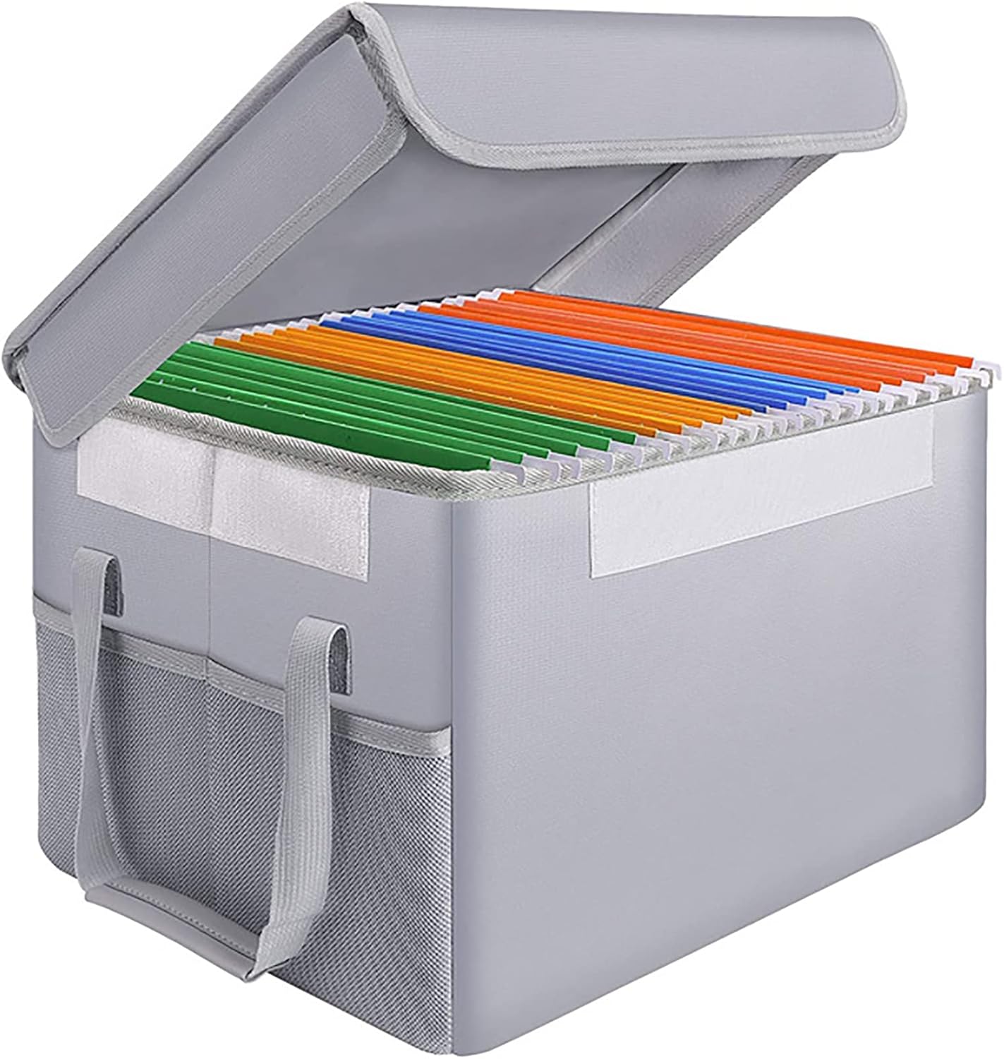 Fireproof File Storage Organizer Box with Lid,Collapsible Document Storage Filing Box for Hanging Letter/Legal Folder,Portable Home Office Safe Box Bin Cabinet with Handle(Grey) Pack of 2