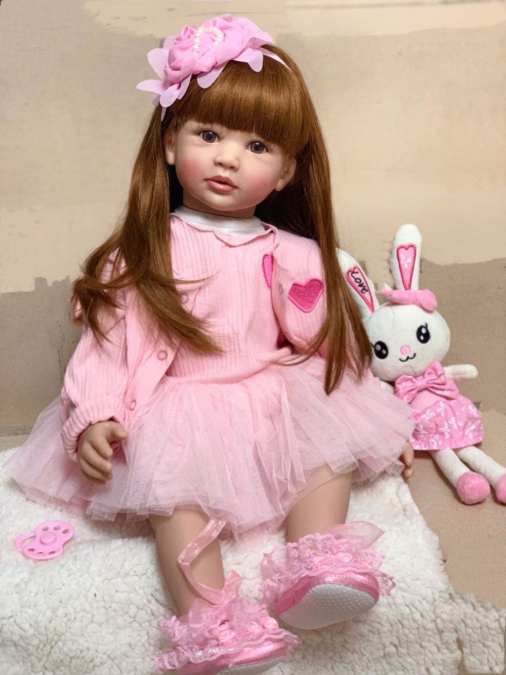 Zero Pam 24 inch Reborn Toddler Dolls Girls Blue Eyes,Soft Silicone Vinyl Real Life Baby Dolls 60cm,Lifelike Baby Newborn Girls with Magnetic Pacifier